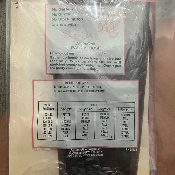 NWT Vintage Flower Cart Panty Hose Tall Midnite - Picture 2 of 2